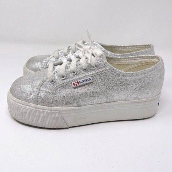 Superga unisex platforms metallic sparkle silver Usa M 6 Usa W 7.5 BoxE - Picture 3 of 7